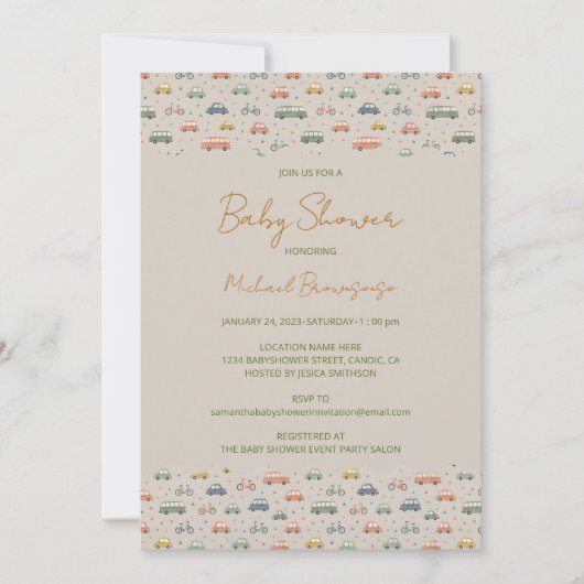 Baby Shower met Oude Voertuigen Kaart (Voorkant)