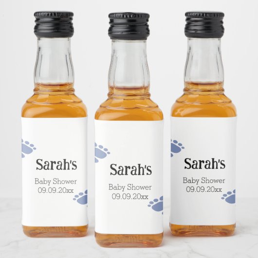 Baby shower met persoonlijk tintblauwe voetafdruk  likeurfles etiket (Flessen)