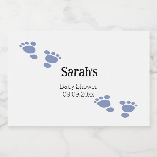 Baby shower met persoonlijk tintblauwe voetafdruk  likeurfles etiket (Enkel label)