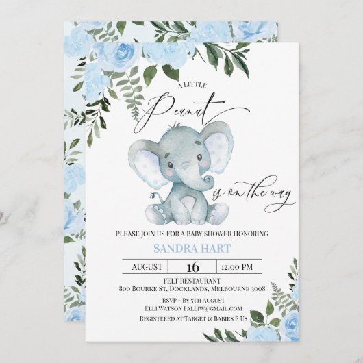 Baby shower met pinda's kaart (Voorkant / Achterkant)