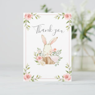 Baby shower met pink Blush Floral Bunny Rabbit Bedankkaart