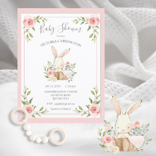 Baby shower met pink Blush Floral Bunny Rabbit Briefkaart