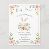Baby shower met pink Blush Floral Bunny Rabbit Briefkaart (Voorkant)