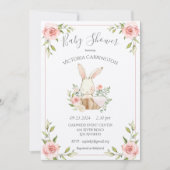 Baby shower met pink Blush Floral Bunny Rabbit Kaart (Voorkant)