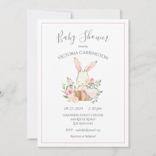 Baby shower met pink Blush Floral Bunny Rabbit Kaart (Voorkant)
