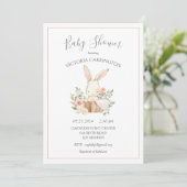 Baby shower met pink Blush Floral Bunny Rabbit Kaart (Staand voorkant)