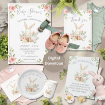 Baby shower met pink Blush Floral Bunny Rabbit