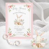 Baby shower met pink Blush Floral Bunny Rabbit Kaart