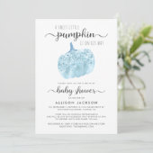 Baby shower met pompoenblauw glitter kaart (Staand voorkant)