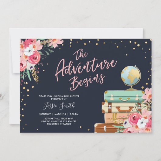 Baby shower met reisthema-uitnodiging Adventure Be Kaart (Voorkant)