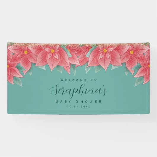 Baby shower met rode en groene kerst in Poinsettia Spandoek (Horizontaal)