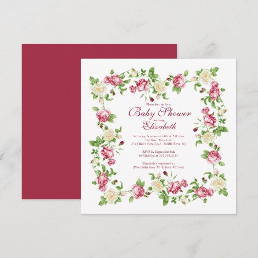 Baby shower met rode en witte rozenbloemen Kaart (Voorkant / Achterkant)