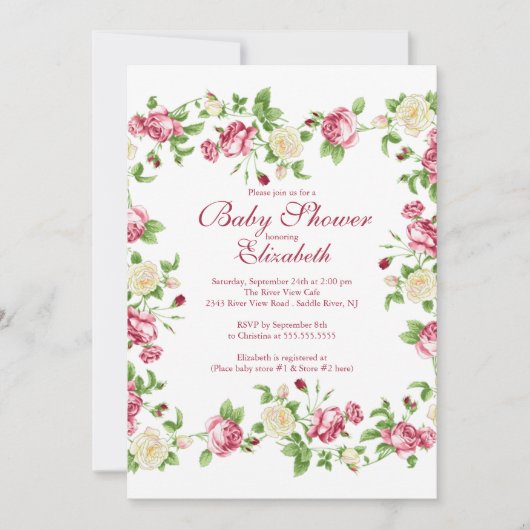  Baby shower met rode en witte rozenbloemen Kaart (Voorkant)