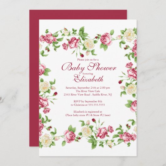  Baby shower met rode en witte rozenbloemen Kaart (Voorkant / Achterkant)