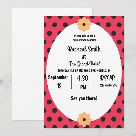 Baby shower met rode en zwarte damestoornissen kaart (Voorkant / Achterkant)