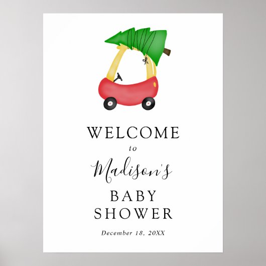 Baby shower met rode kerstboom - Welkomstteken Poster (Voorkant)