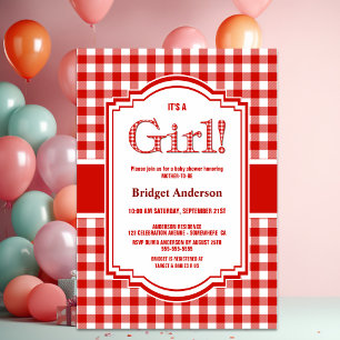 Baby shower met rode of witte buffels kaart