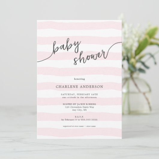 Baby shower met rode strepen kaart (Staand voorkant)