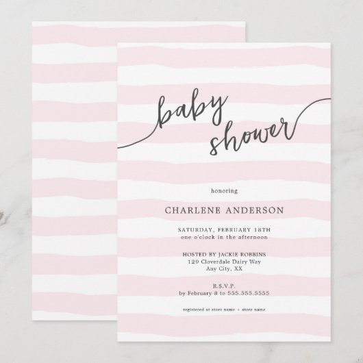 Baby shower met rode strepen kaart (Voorkant / Achterkant)