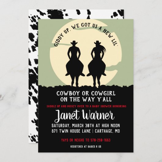 Baby shower met rodeo-thema kaart (Voorkant / Achterkant)