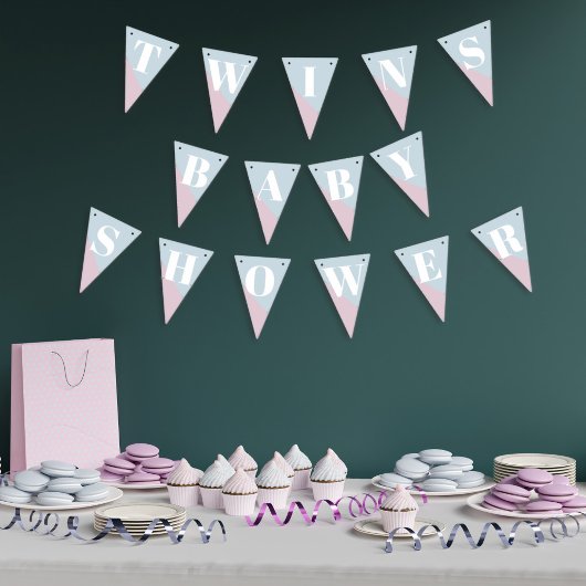 Baby shower met roze blauwe tinten vlaggetjes