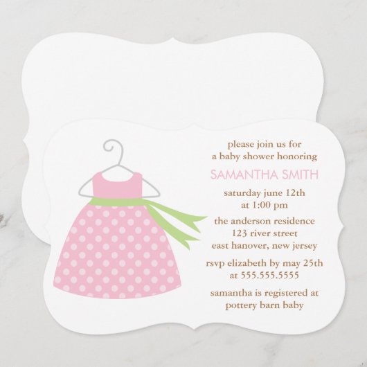 Baby shower met roze dress kaart (Voorkant / Achterkant)