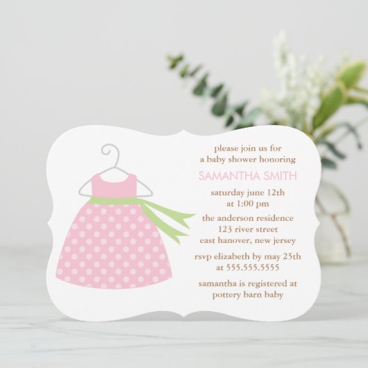 Baby shower met roze dress kaart (Staand voorkant)