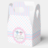 Baby shower met roze en blauwe pokkendots bedankdoosjes (Geopend)