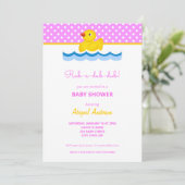 Baby shower met roze en gele duck Polka Dots Kaart (Staand voorkant)