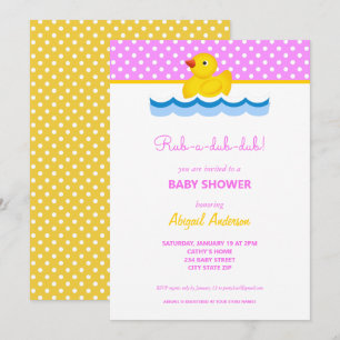 Baby shower met roze en gele duck Polka Dots Kaart