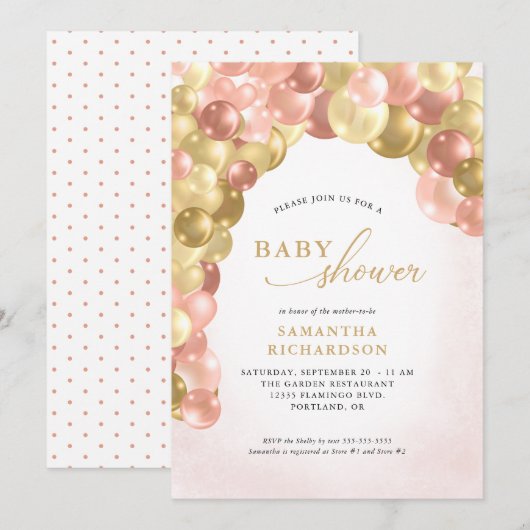 Baby shower met roze en gouden ballon voor Arch Gi Kaart (Voorkant / Achterkant)