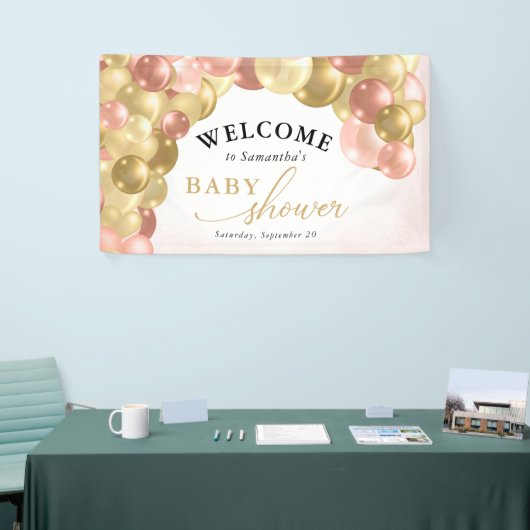 Baby shower met roze en gouden ballon voor Arch Gi Spandoek (Beurs)