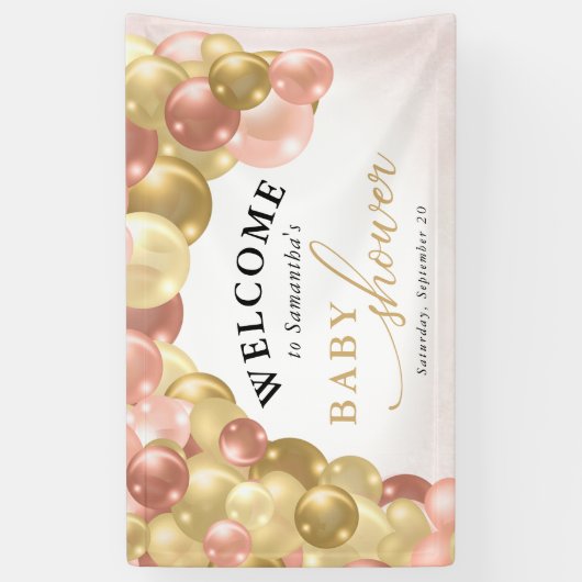 Baby shower met roze en gouden ballon voor Arch Gi Spandoek (Verticaal)