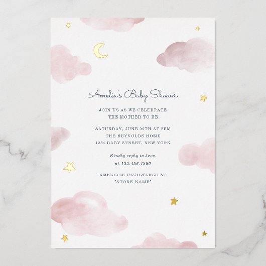 Baby shower met roze en goudflesdromen folie uitnodiging (Voorkant)