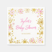 Baby shower met roze en goudsneeuwvlokken servet (Voorkant)