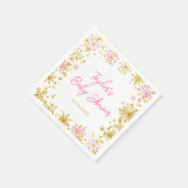 Baby shower met roze en goudsneeuwvlokken servet (Hoek)