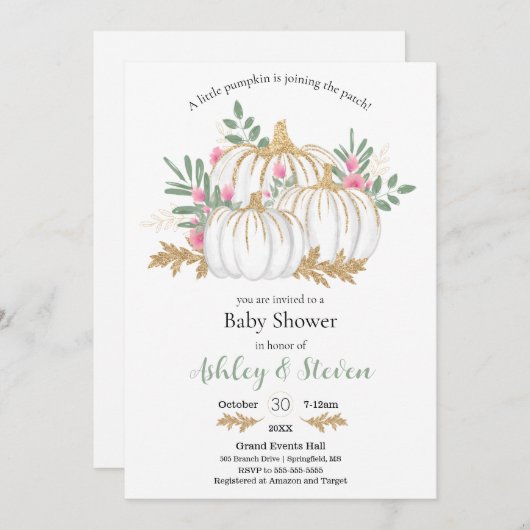 Baby shower met roze en groene pompoen kaart (Voorkant / Achterkant)