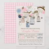 Baby shower met roze en marineblauw hangende kooie kaart (Voorkant / Achterkant)