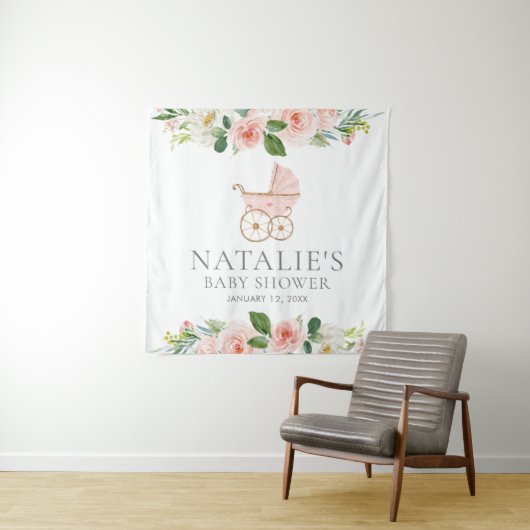 Baby shower met roze Floral Girl Wandkleed (In situ)