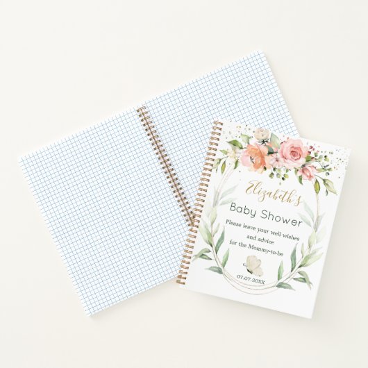 Baby shower met roze Floral Green Foliage Notitieboek (Binnen)
