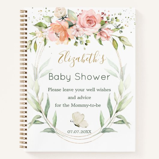 Baby shower met roze Floral Green Foliage Notitieboek (Voorkant)