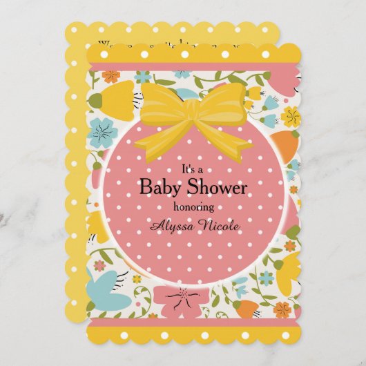 Baby shower met roze gele blauwe stiften en pokken kaart (Voorkant / Achterkant)