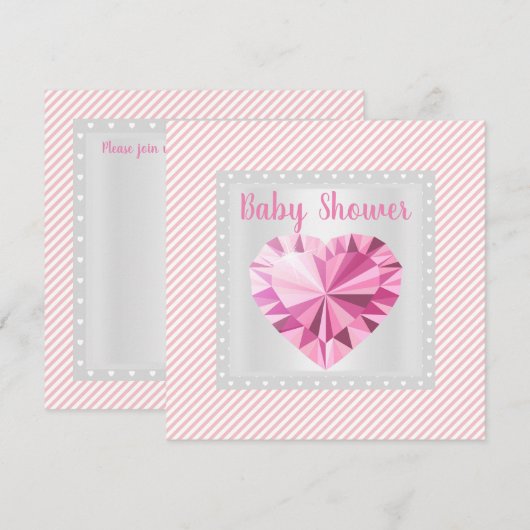 Baby shower met roze grijze stripe prinses kaart (Voorkant / Achterkant)