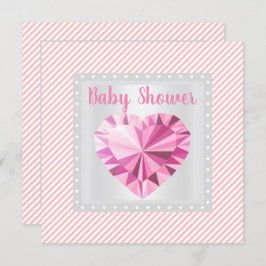 Baby shower met roze grijze stripe prinses kaart