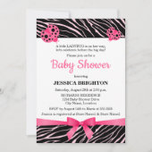 Baby shower met roze ladybug Zebra Stripes Kaart (Voorkant)