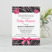 Baby shower met roze ladybug Zebra Stripes Kaart (Staand voorkant)