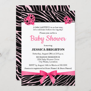 Baby shower met roze ladybug Zebra Stripes Kaart