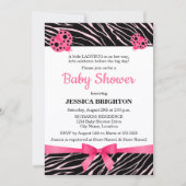 Baby shower met roze ladybug Zebra Stripes Kaart (Voorkant)
