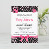 Baby shower met roze ladybug Zebra Stripes Kaart (Staand voorkant)