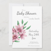 Baby shower met roze, minimalistische Floral-Girl Kaart (Voorkant)